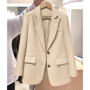 2023春季新款米白色西装外套女韩版纯色宽松时尚气质小西服上衣潮