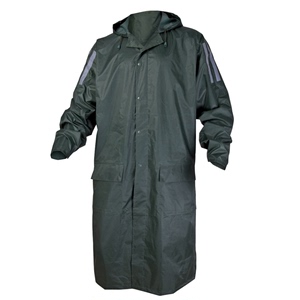 代尔塔407007连体雨衣PVC涂层带反光条 长款风衣式工作劳保雨衣