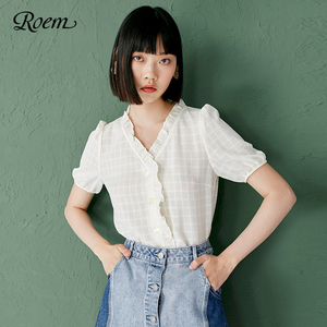 Roem白衬衣职业法式白色气质温柔上衣盐系雪纺设计衬衫女夏季