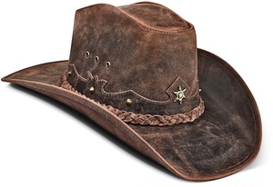 西部真皮牛仔帽子男式德州复古棕色手工制作