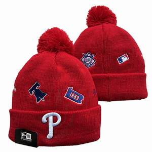 运动潮牌大红色喜庆针织毛线冷帽子职业棒球联盟费城人队Phillies