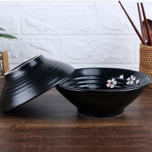 日式拉面碗斗笠碗面碗商用土碗黑色碗粗陶碗陶瓷土陶碗味千拉面碗