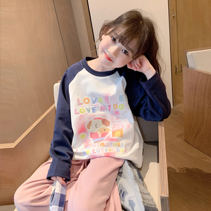 女童长袖T恤2024春装新款韩版宝宝洋气上衣儿童满印字母打底衫潮