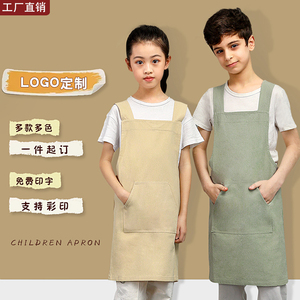 儿童围裙定制logo印字背带班服防水绘画画罩衣厨房幼儿园小孩书法