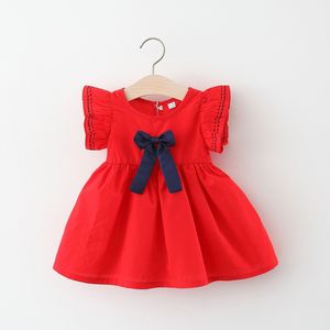 女宝宝短袖公主裙夏季女童纯棉一周岁生日礼服连衣裙小童红色裙子