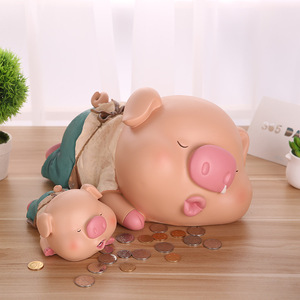 创意生日礼物猪仔储蓄罐硬币家居装饰品树脂摆件可爱小猪存钱罐