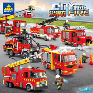 开智积木喷水消防车队飞机救援艇特种车玩具系列6-12岁儿童积木