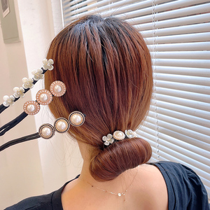 优雅气质珍珠丸子头盘发器头饰花朵蓬松编发造型神器韩式女扎头发
