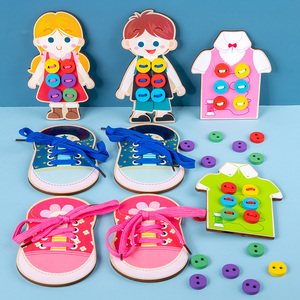 木制纽扣穿线板幼儿园宝宝儿童鞋带穿绳玩具串珠早教益智教具积木