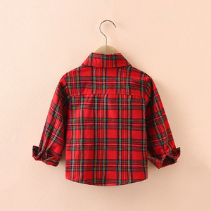 女童洋气衬衫外穿2023新款洋气春秋韩版红色格子衬衣儿童秋装外套