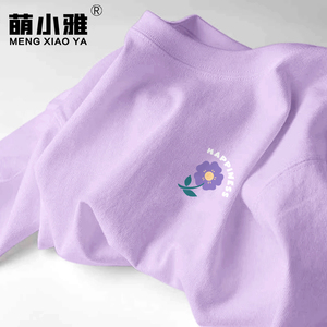 紫色短袖t恤女2024年新款夏季初中生小众设计感纯棉宽松女装上衣