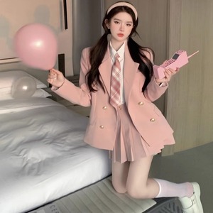 2024新款粉色学院风JK制服西装连衣裙子迪士尼穿搭三件套装女秋冬