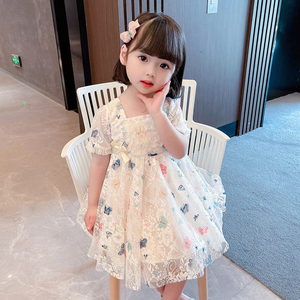 韩国女童连衣裙宝宝公主夏装蕾丝蓬蓬网纱裙子2024韩版洋气碎花裙