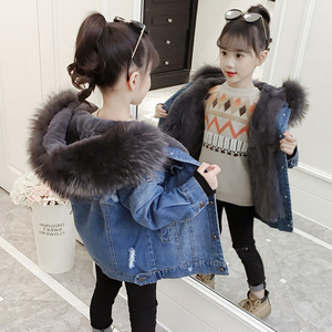 韩国女童外套加绒加厚秋冬装2023新款儿童洋气牛仔韩版派克服童装