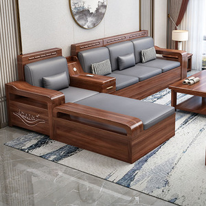 雅麦嘉实木储物冬夏两用布艺小户型客厅组合简约现代新中式沙发