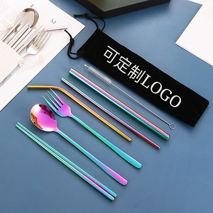304不锈钢吸管勺叉筷便携餐具环保吸管奶茶饮管礼品可定制logo