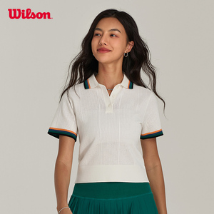 Wilson威尔胜官方24年夏季新款女士ESSEX复古撞色网球毛织短袖T恤