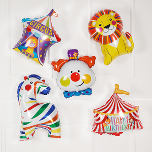 马戏团主题彩色马狮子气球 生日帐篷小丑头铝膜气球 生日派对布置