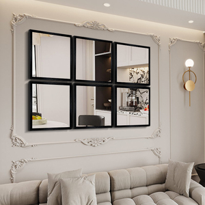 实木格子镜壁挂拼接背景墙沙发镜子法式全身镜创意组合家用装饰镜