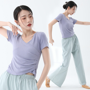 舞蹈练功服V领上衣女形体显瘦短袖中国古典舞训练服装现代舞夏季