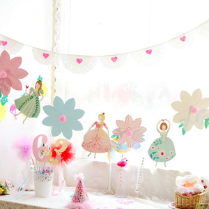 公主花朵装饰旗子卧室女宝宝生日派对布置舞蹈甜品台周岁装扮拉花