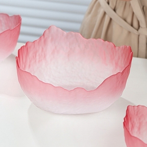 日式锤纹莲雾玻璃碗沙拉碗碟套装家用小清新创意北欧风餐具甜品碗