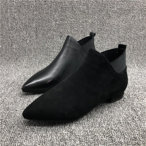 工厂断码处理2019冬季新款尖头时尚气质加棉平跟潮流保暖短靴女鞋