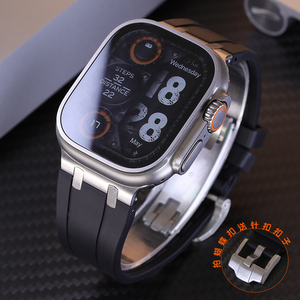 星图新款ultra49mm12不锈钢橡树款运动iwatch苹果液态硅胶手表带applewatch45789秒变壳膜碳纤维改装套蝴蝶扣
