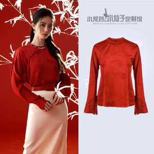 2024刘诗诗同款新中式红色上衣衬衫白色半身裙气质通勤新年套装女