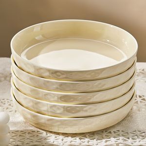 奶油风深盘釉下彩陶瓷盘子菜盘家用2024新款碗碟子餐具高级感餐盘