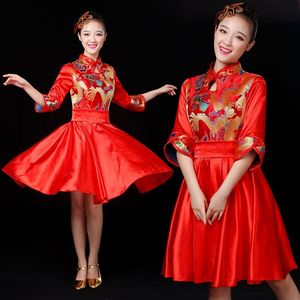 古典舞蹈服中国风旗袍打鼓快板表演衣服腰鼓服装演出服女拜年大人