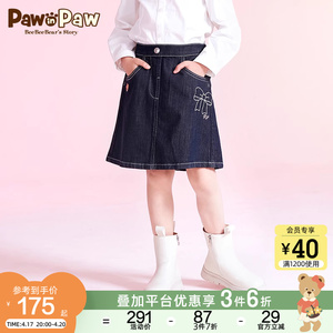 PawinPaw卡通小熊童装春季新款女童学院风蝴蝶结牛仔短裙