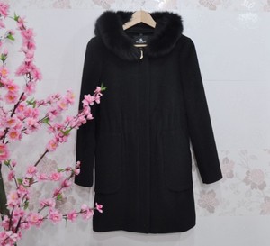 【新也希】2013冬季新款34015韩版獭兔豹纹领羊绒大衣 专柜正品