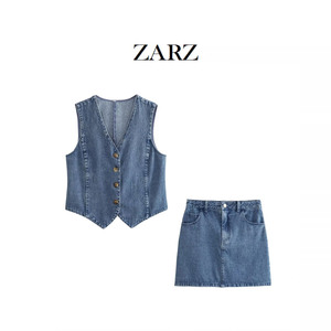 ZARZ自制 欧美风 新款女装 ins春夏 气质牛仔修身背心高腰半身裙