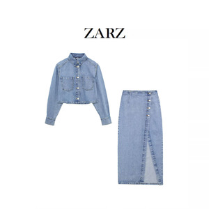 ZARZ自制 欧美风 新款女装 ins春夏 时尚牛仔夹克套装女1416/041