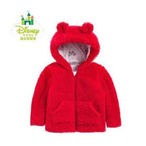 专柜撤款迪士尼冬季外套女宝宝毛毛衣大红粉色婴儿春季小熊外套
