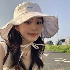 ins韩版甜美遮阳渔夫帽女夏季碎花大帽檐显脸小百搭防晒太阳帽子