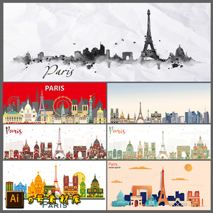 法国巴黎旅游城市地标建筑剪影线条线描抽象插画矢量设计素材图片