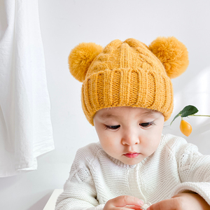 宝宝帽子秋冬季女孩毛线帽护耳婴儿可爱1一岁2男童儿童冬天保暖萌
