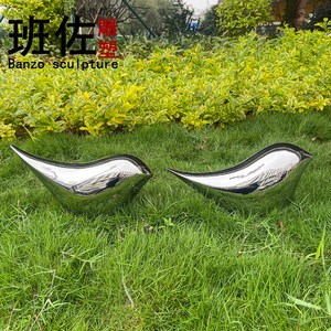 户外草地不锈钢小鸟草坪雕塑摆件镜面仿真鸽子创意抽象艺术装饰品