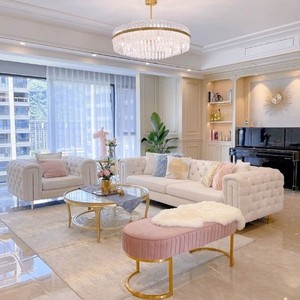 美式轻奢布艺拉扣沙发小户型客厅简约现代网红奶油风法式家具实木