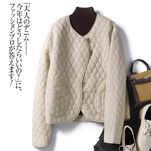 日系外贸出口尾货时尚菱格夹棉短款棉衣女冬季设计感保暖棉服外套