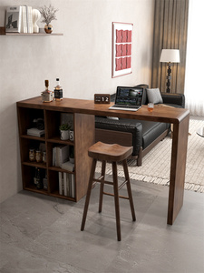 美式实木吧台桌客厅阳台隔断柜一体长条桌家用小户型休闲靠墙窄桌