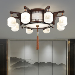新中式客厅吸顶灯中国风仿古实木灯别墅复式楼高档大气大厅餐厅灯