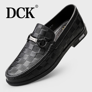 DCK男士休闲皮鞋男商务正装真皮带跟爸爸鞋黑色年轻款新郎结婚鞋