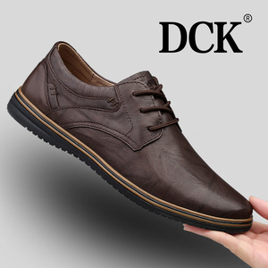 DCK皮鞋男真皮夏季软底2024新款鞋子男士休闲鞋棕色商务系带男鞋