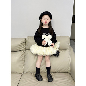 儿童韩版蝴蝶结卫衣女童超软蓬蓬纱tutu半身裙长袖T恤套装两件套