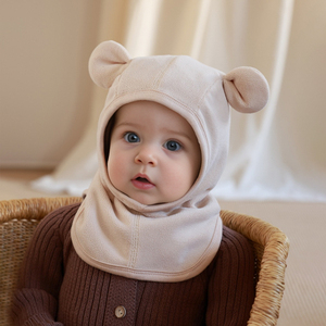 宝宝帽子围脖一体秋冬季婴儿护耳帽男童女童毛绒帽儿童加厚保暖潮