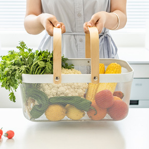 手提收纳篮零食水果蔬菜小篮子网格置物筐桌面杂物蓝家用铁艺铁框
