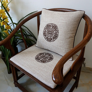 中式圈椅垫靠垫亚麻绣花抱枕含芯方形靠枕套腰靠沙发靠背车内腰枕